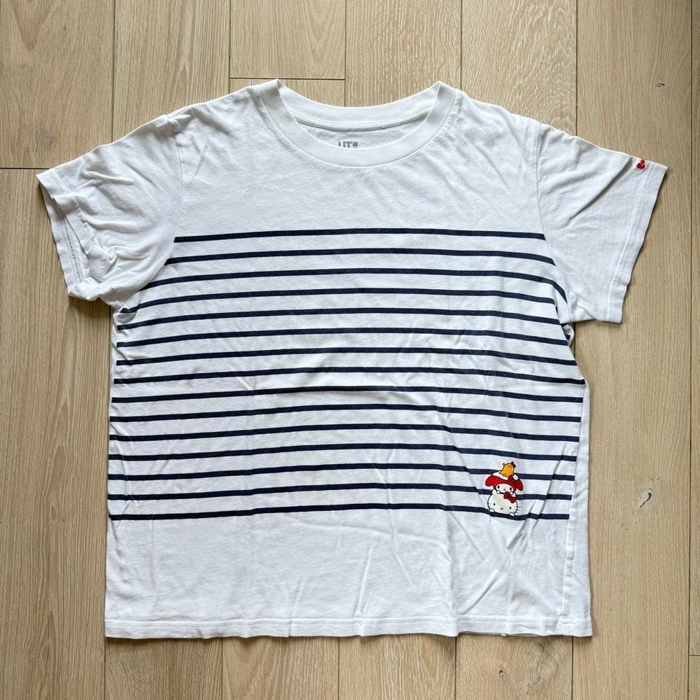 Uniqlo x Sanrio Hello Kitty My Melody Gudetama Striped T Shirt in White Size L